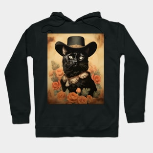 Retro Vintage Cowboy Black Cat - Whiskered Wild West Adventure Hoodie